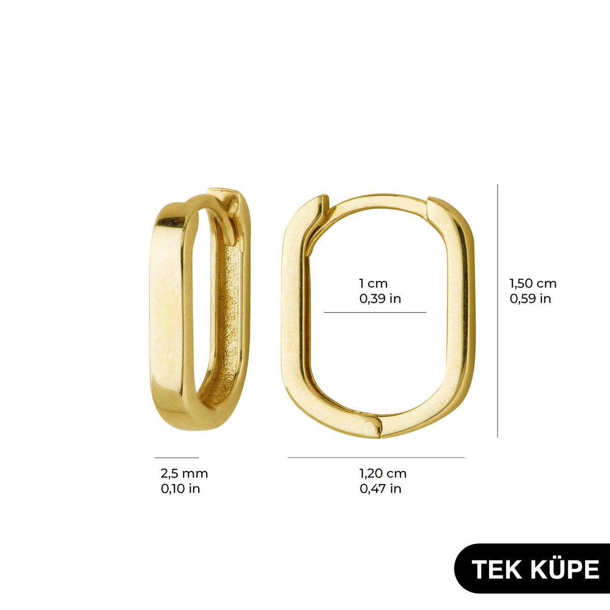 14 Ayar Altın Modern Tek Halka Küpe