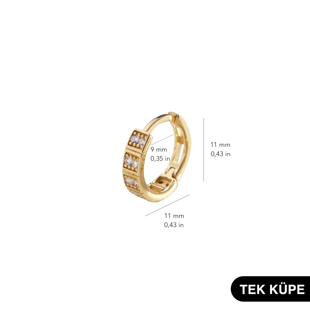 14 Ayar Altın Tek Minik Taşlı Halka Küpe