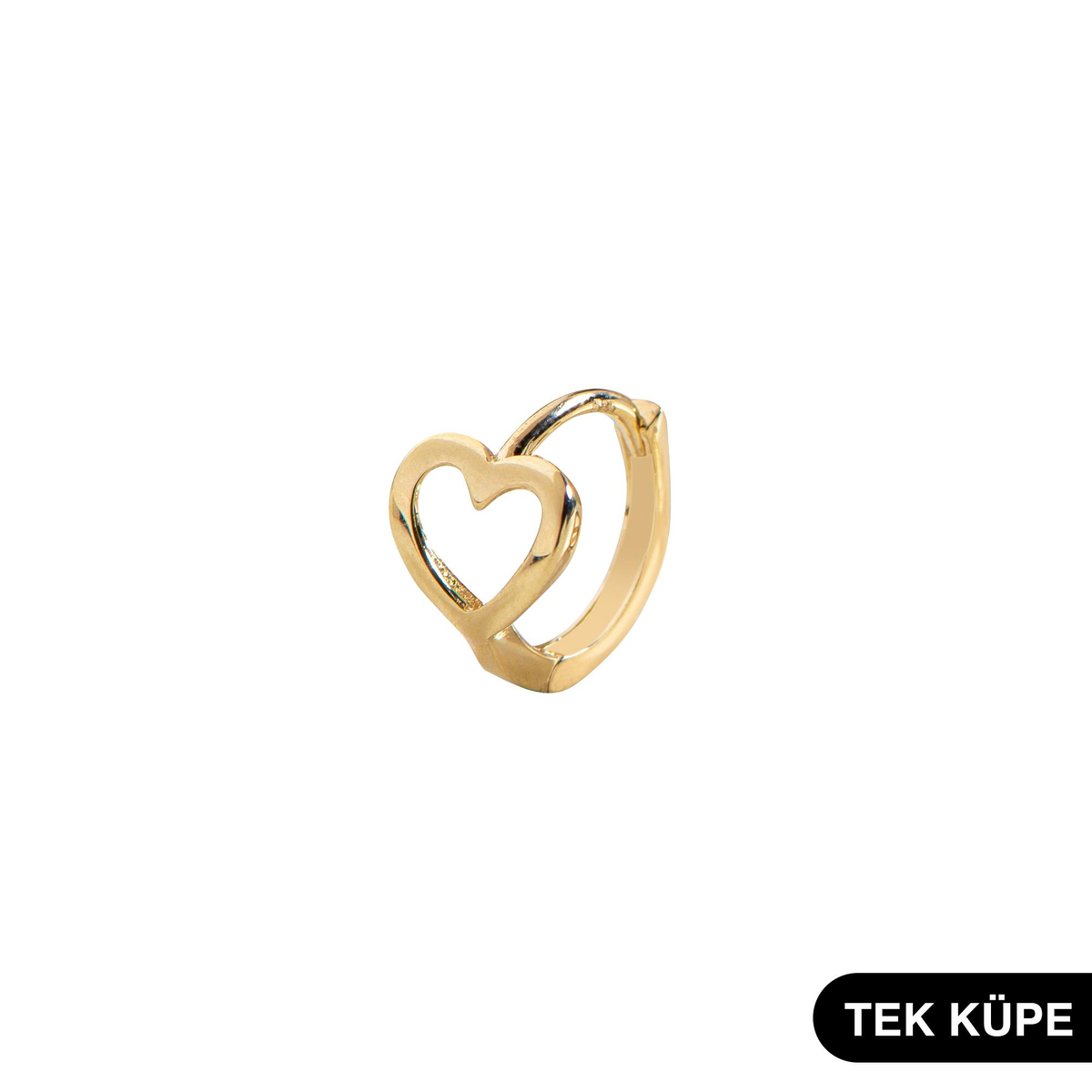14 Ayar Minik Tek Kalp Halka Altın Küpe
