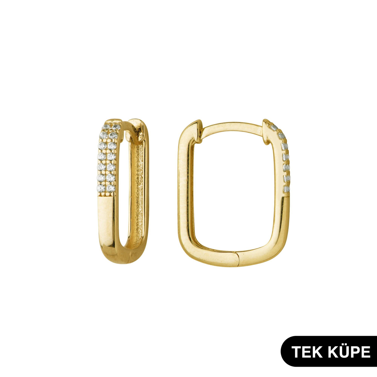 14 Ayar Modern Taşlı Tek Halka Altın Küpe