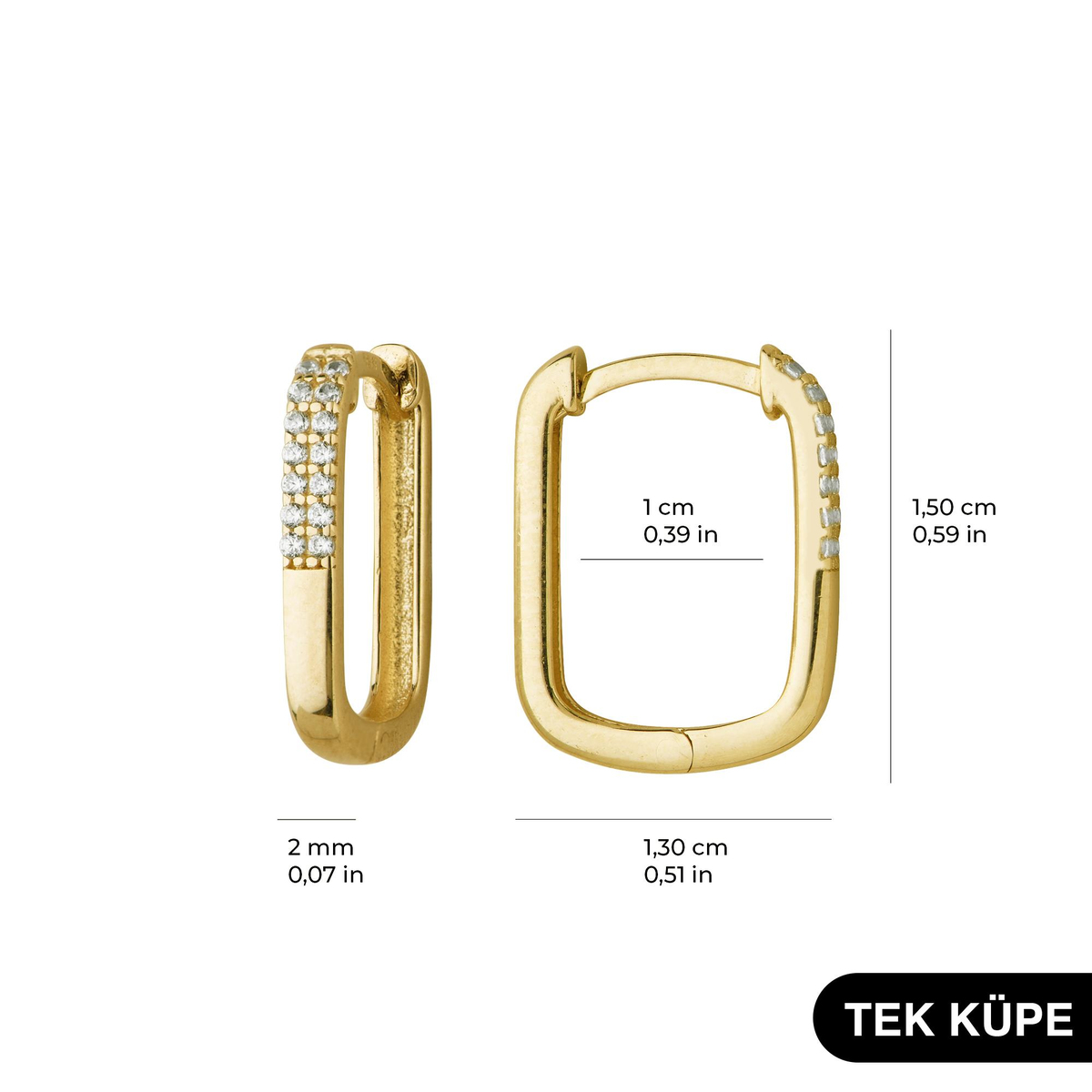 14 Ayar Modern Taşlı Tek Halka Altın Küpe