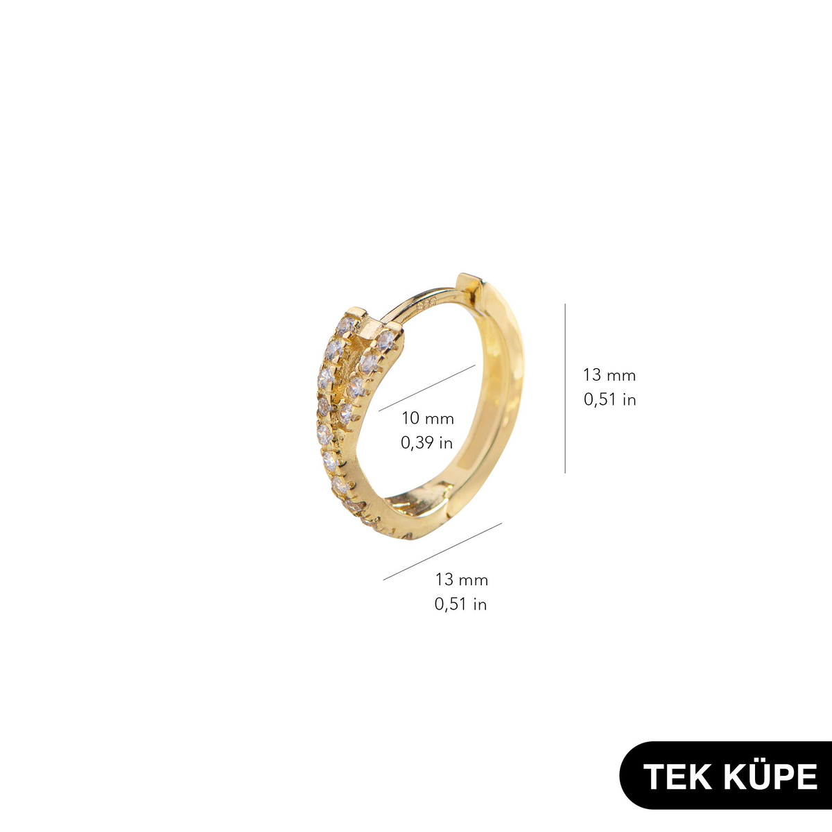 14 Ayar Taşlı Tek Halka Altın Küpe