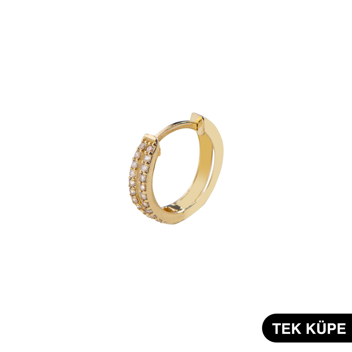 14 Ayar Taşlı Tek Halka Altın Küpe