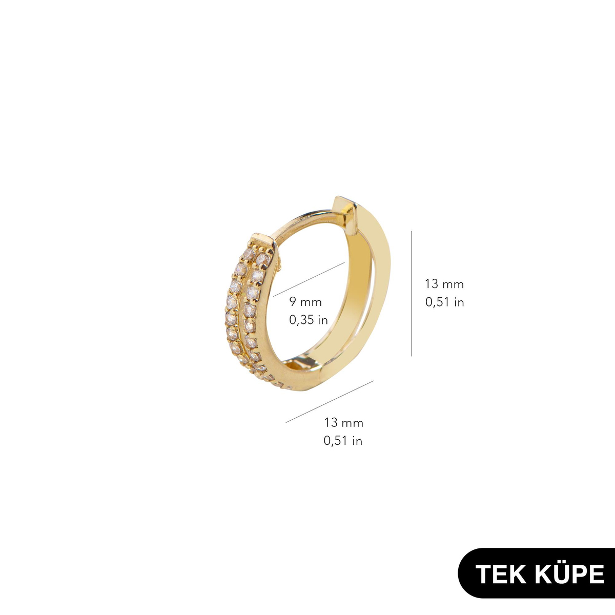 14 Ayar Taşlı Tek Halka Altın Küpe