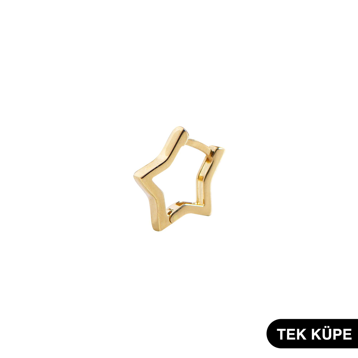 14 Ayar Yıldız Tek Halka Altın Küpe