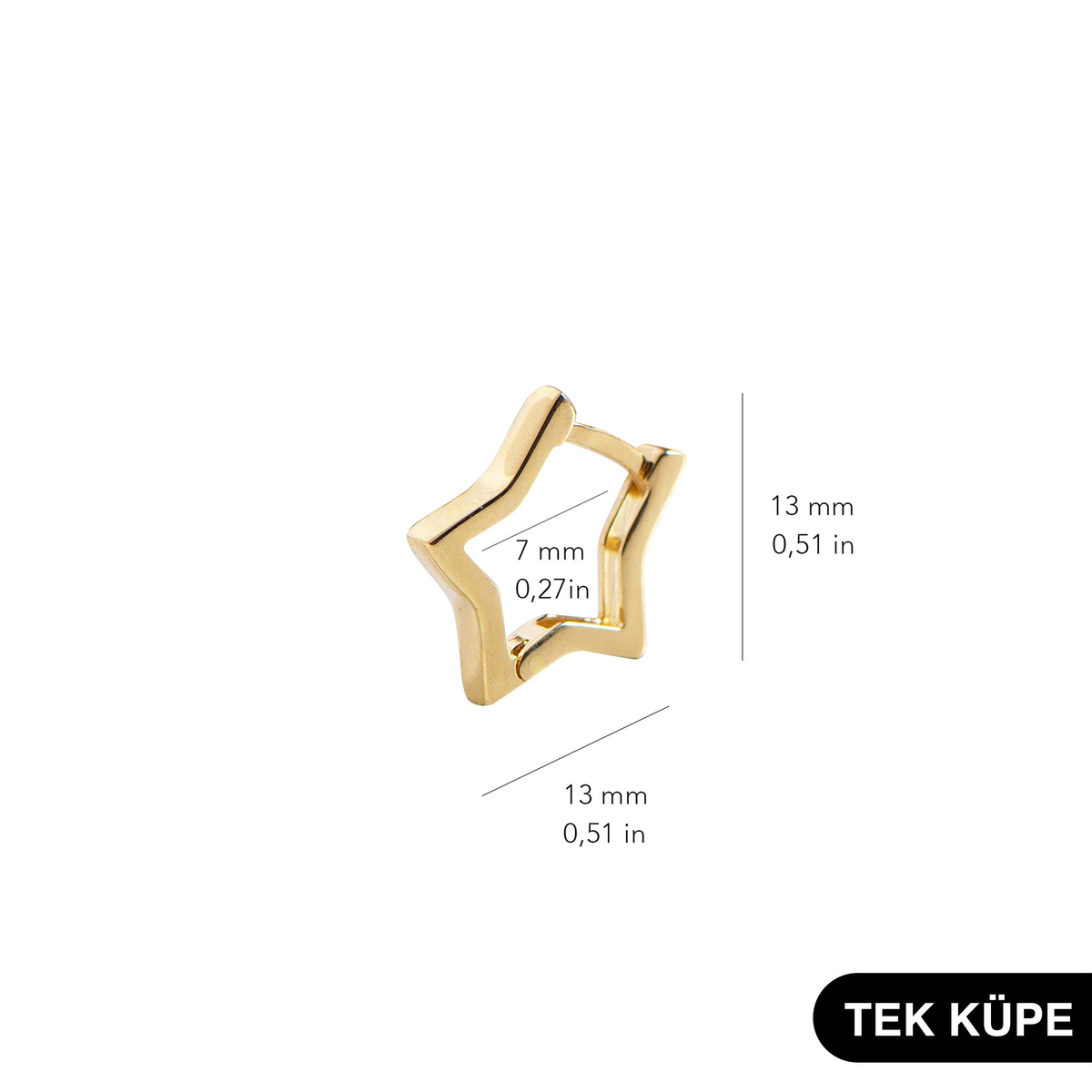 14 Ayar Yıldız Tek Halka Altın Küpe