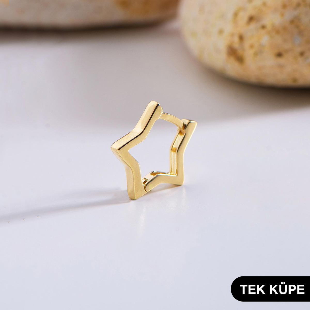 14 Ayar Yıldız Tek Halka Altın Küpe
