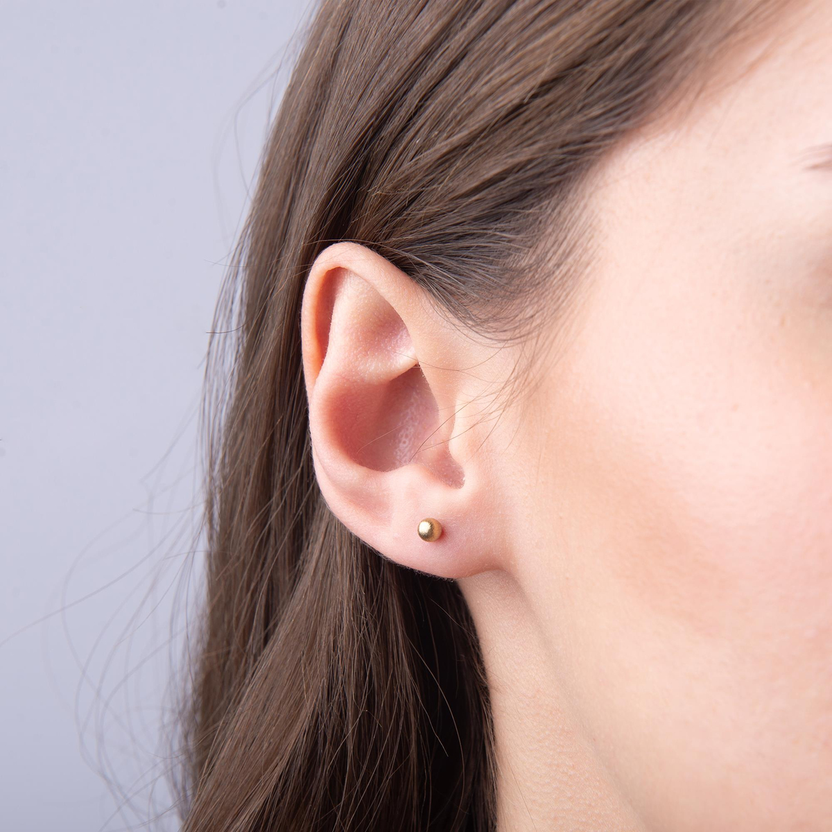 14 Ayar 3 mm Simli Altın Top Küpe