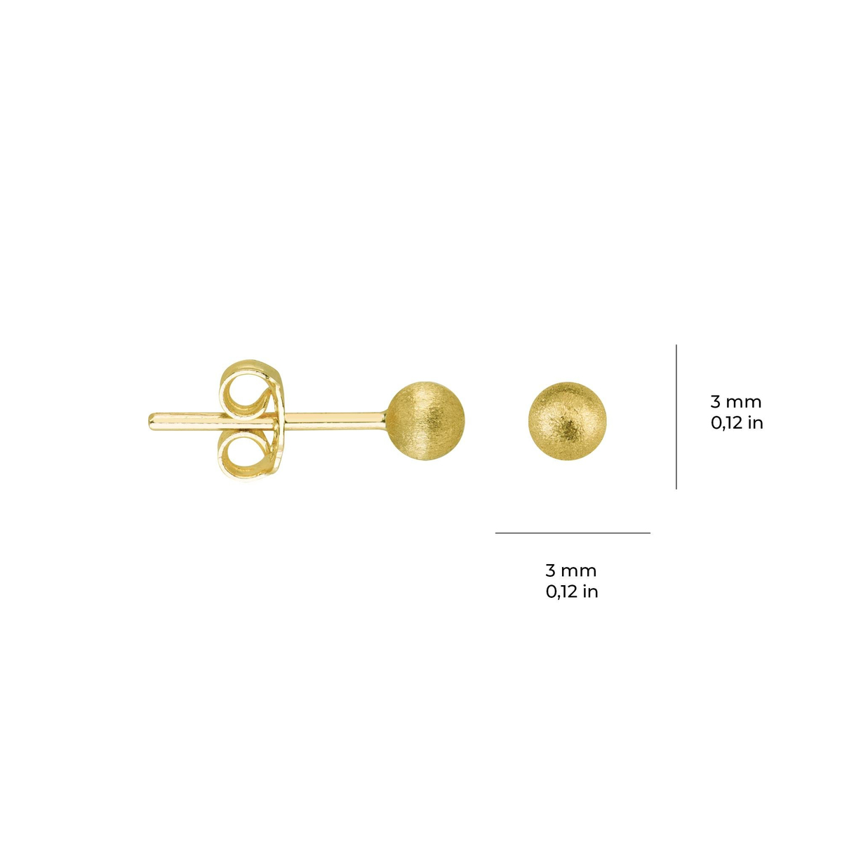 14 Ayar 3 mm Simli Altın Top Küpe