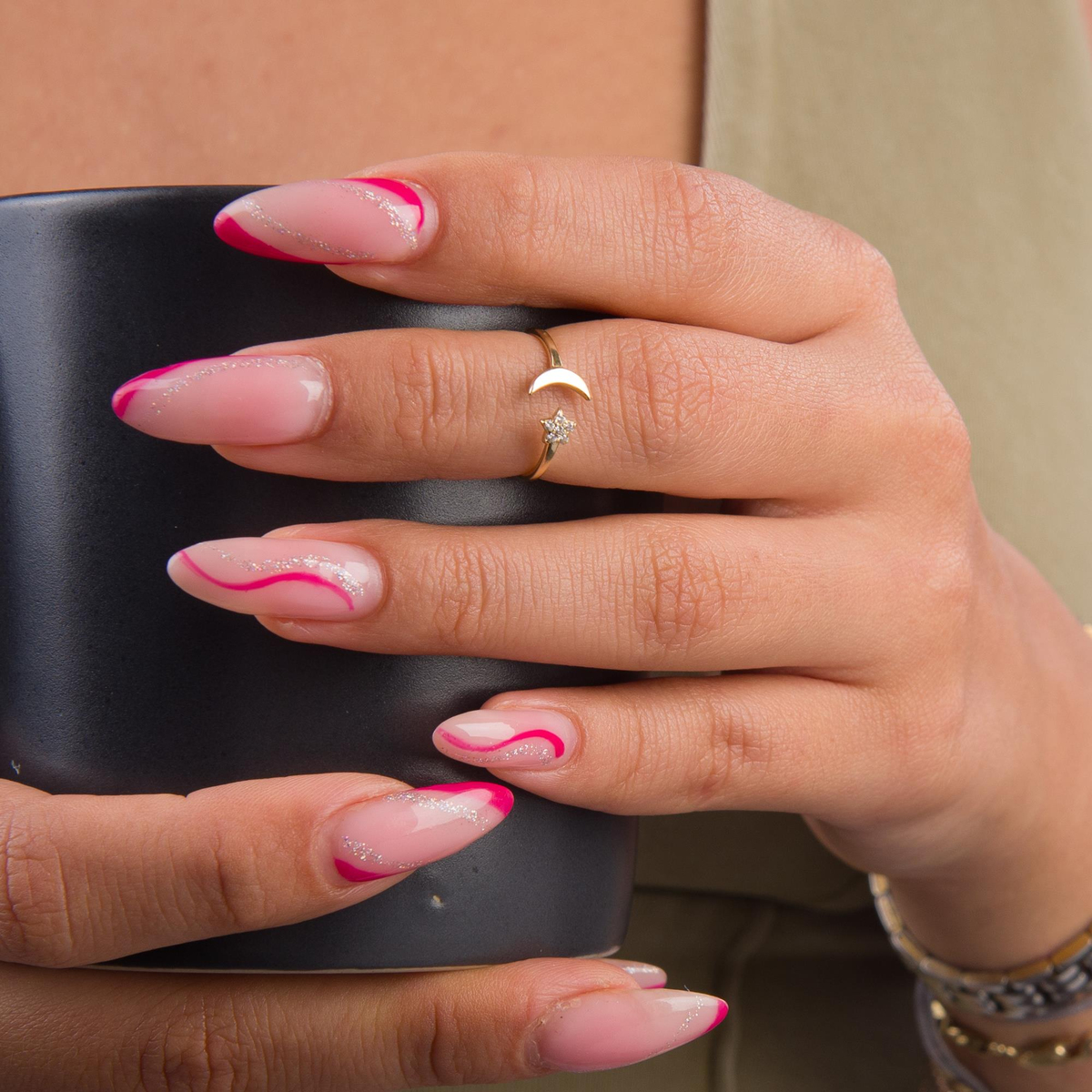 14 Ayar Altın Ay Yıldız Ayarlanabilir Yüzük