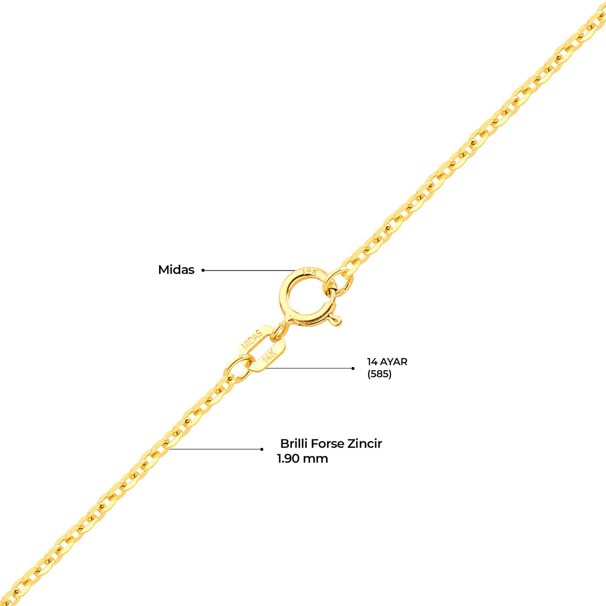14 Ayar 45 cm Brilli Forse Altın Zincir Kolye