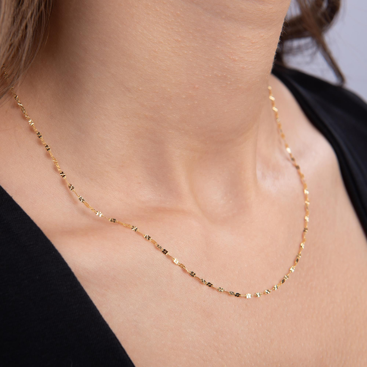 14 Ayar 45 cm Desenli Fantezi Altın Zincir Kolye