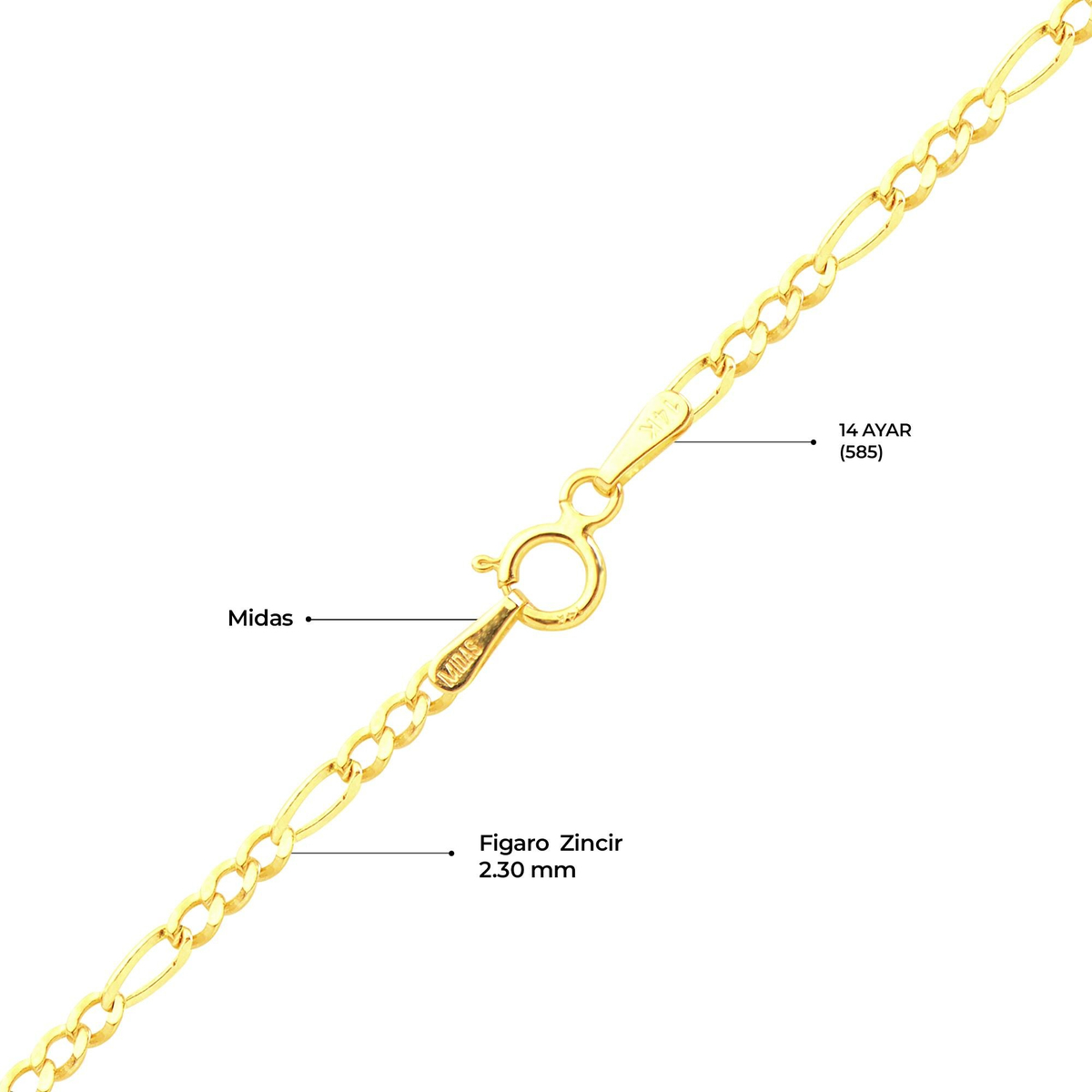 14 Ayar 45 cm Figaro Altın Zincir Kolye
