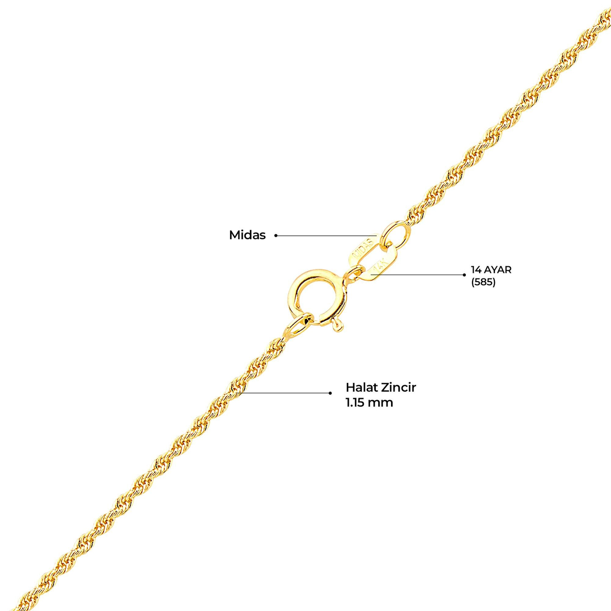 14 Ayar 45 cm İnce Halat Altın Zincir Kolye