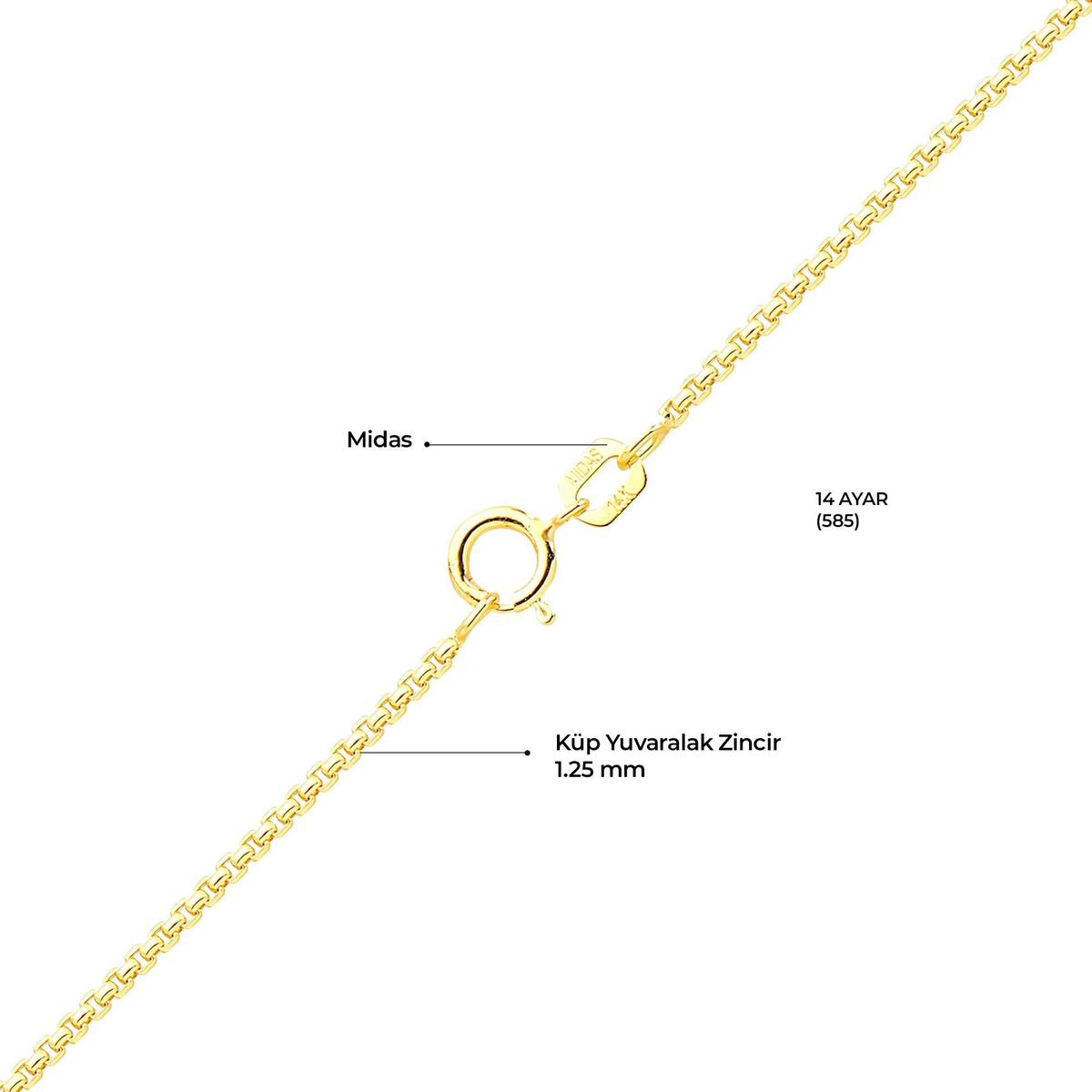 14 Ayar 45 cm Küp Altın Zincir Kolye