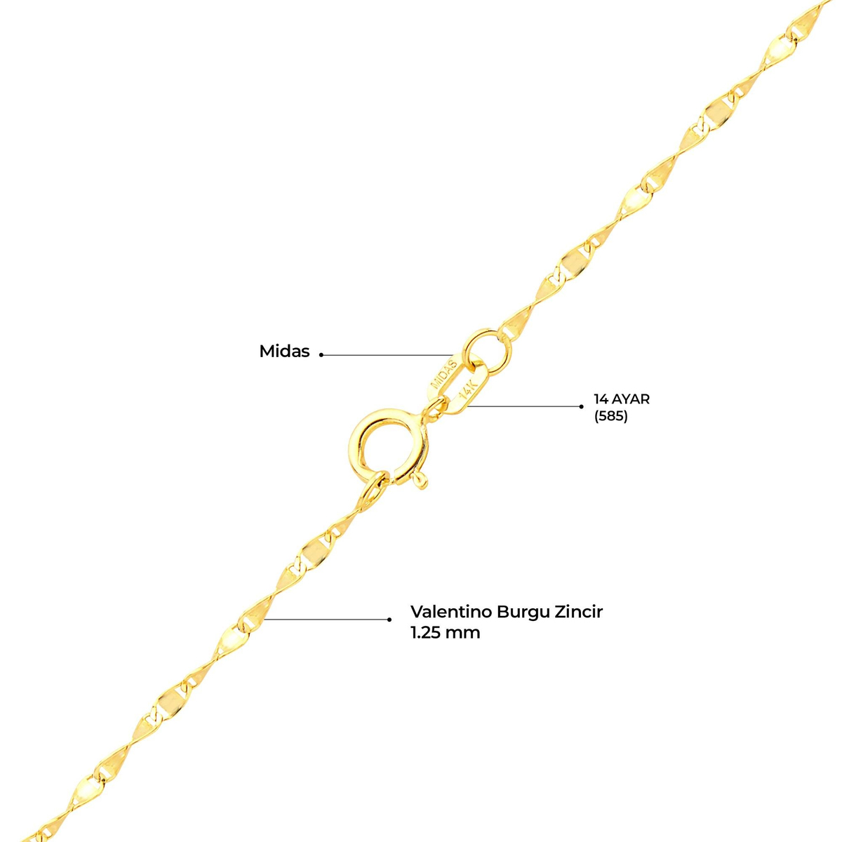 14 Ayar 50cm Valentino Burgu Altın Zincir Kolye