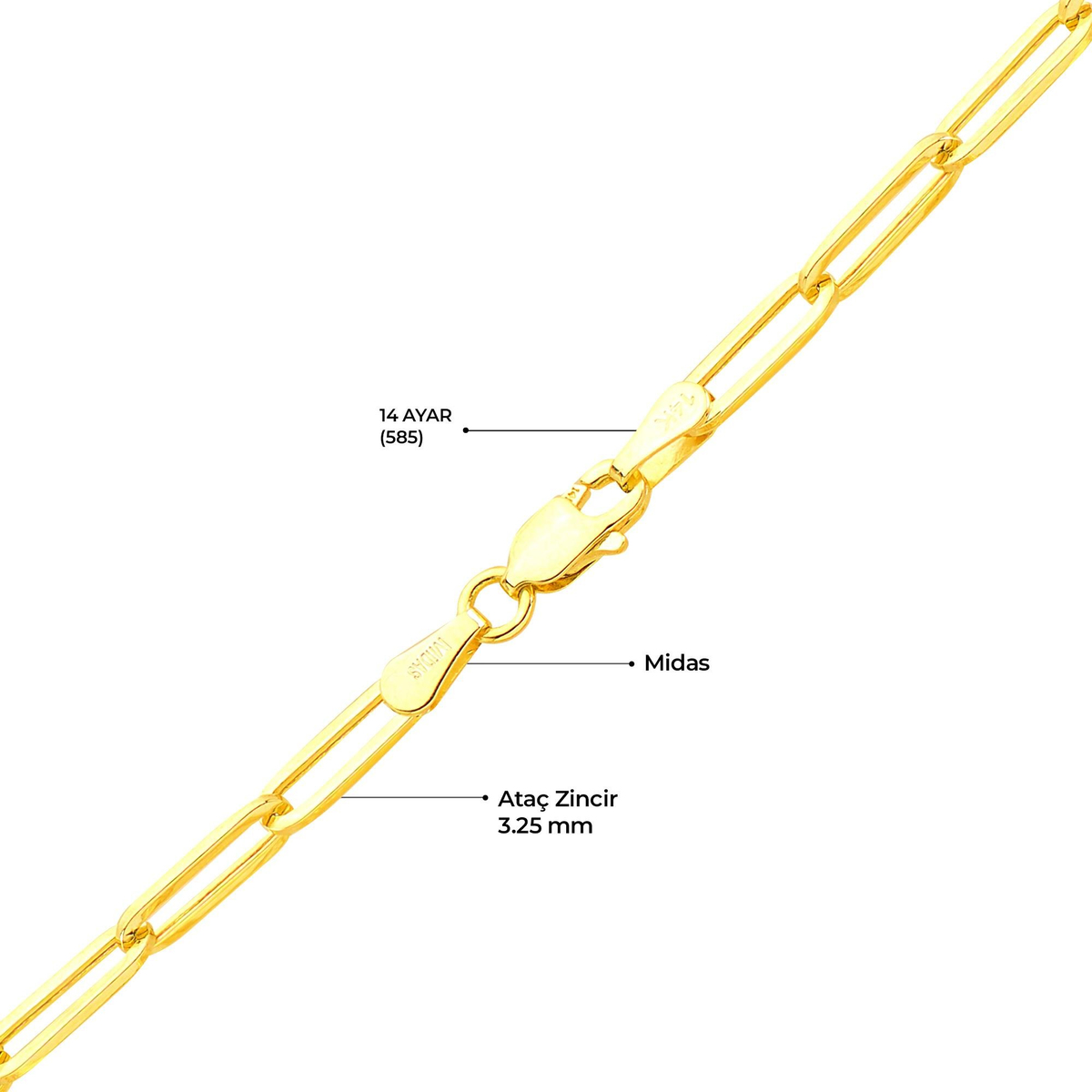 14 Ayar Paper Clip Altın Kolye
