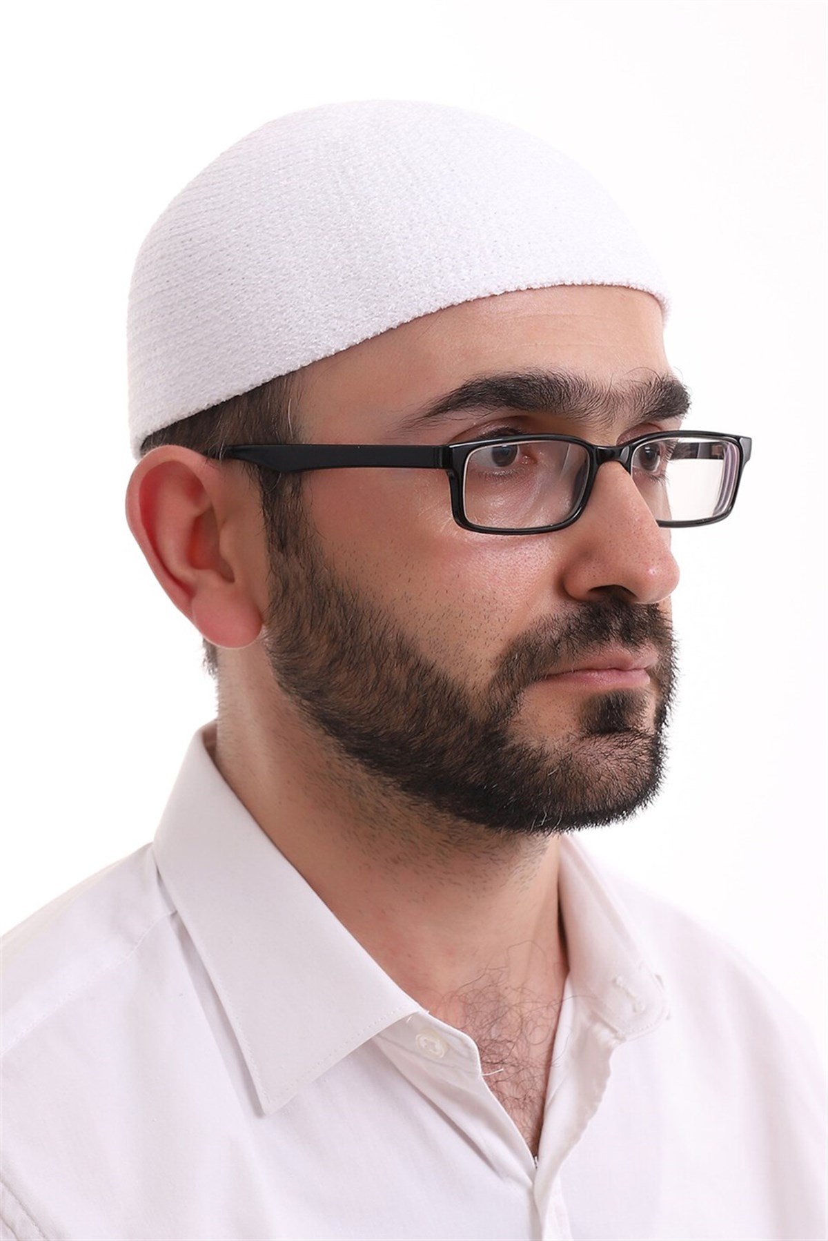 Kışlık Yün Takke  Kadife - Beyaz