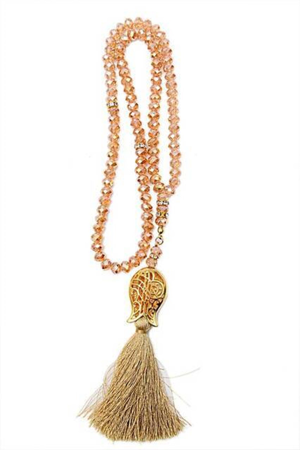 Lale Desenli Püsküllü 99 lu Kristal Hac Umre Hediyelik Tesbih - 8mm Gold-3130