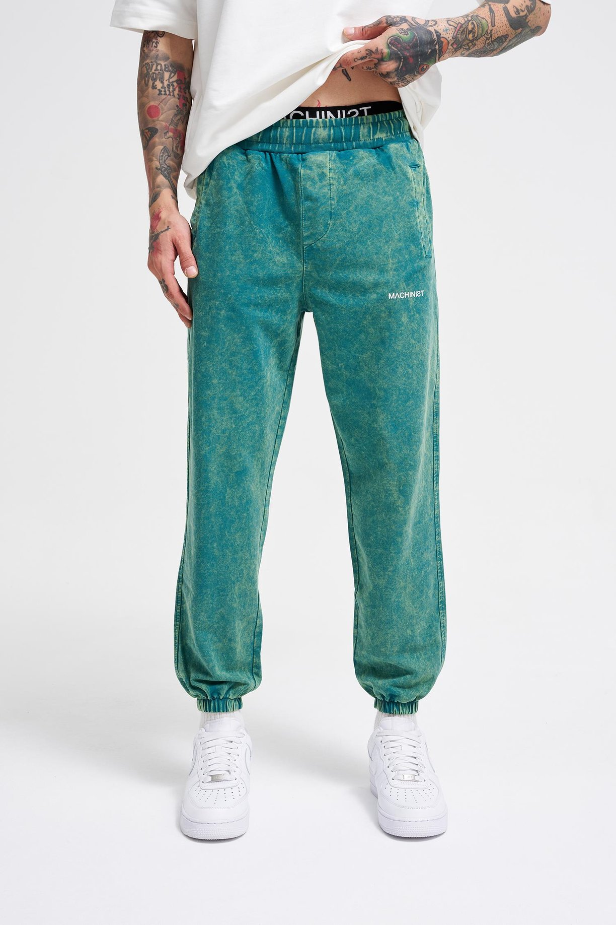 Erkek Luxury Basic Yıkamalı Jogger Eşofman Altı Oıl Green Spotted