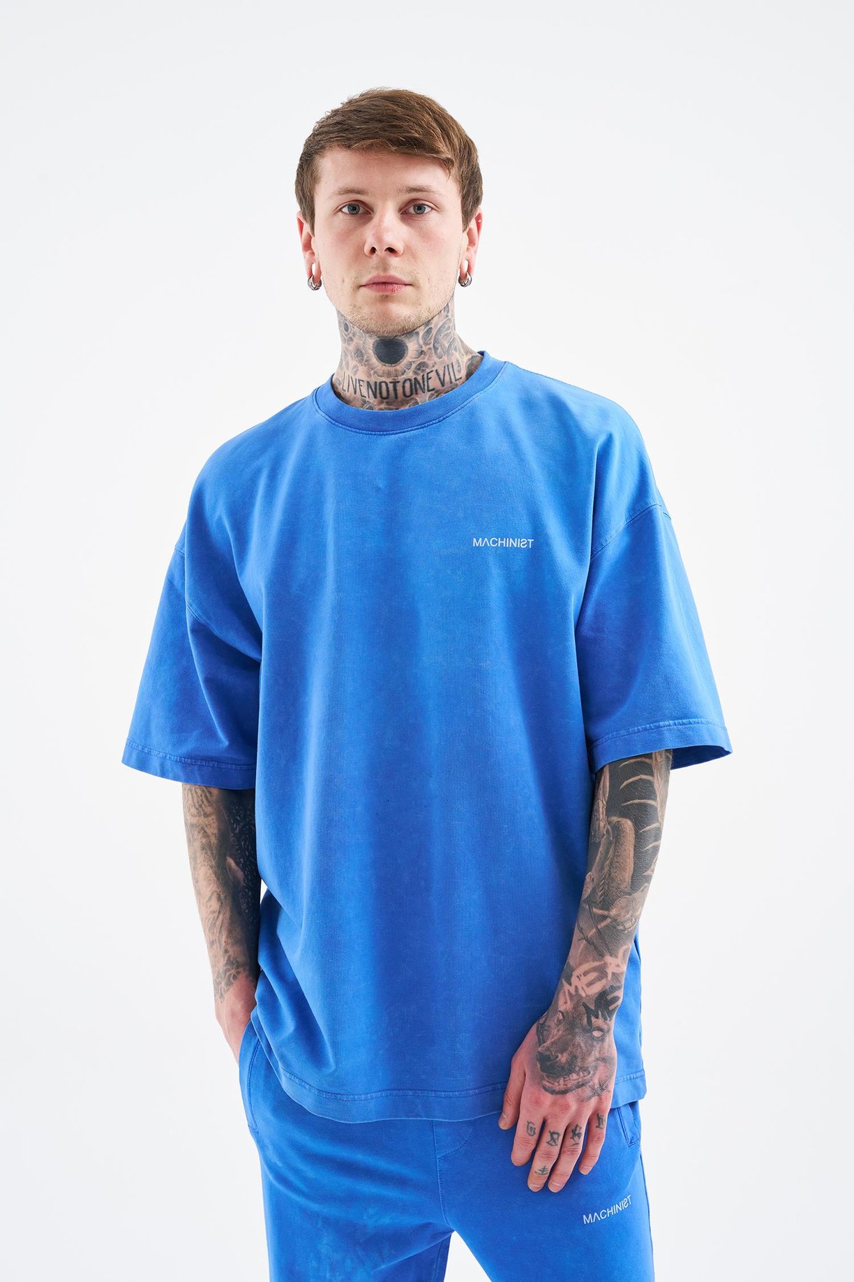 Erkek Luxury Basic Yıkamalı Oversize Mavi Tişört