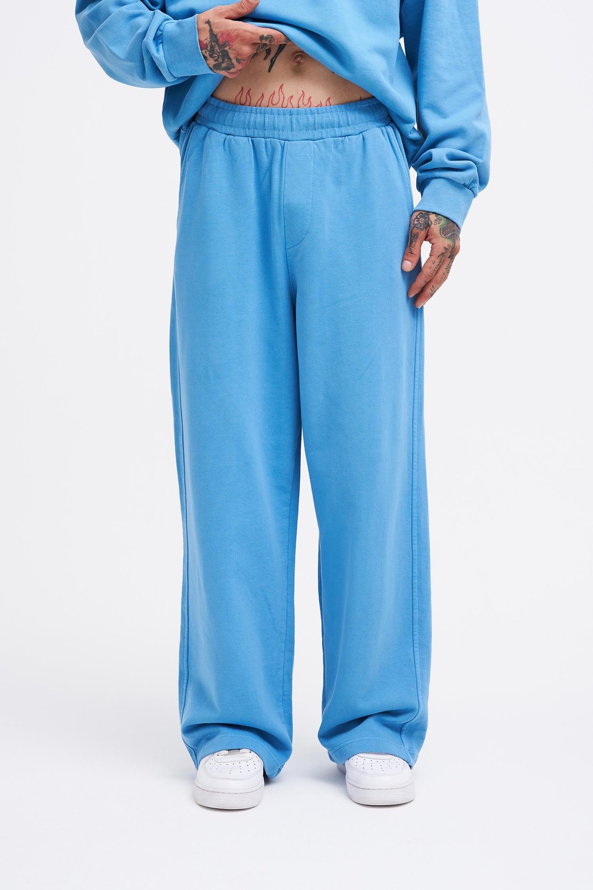 Erkek Yıkamalı Basic Baggy Mavi Eşofman Altı