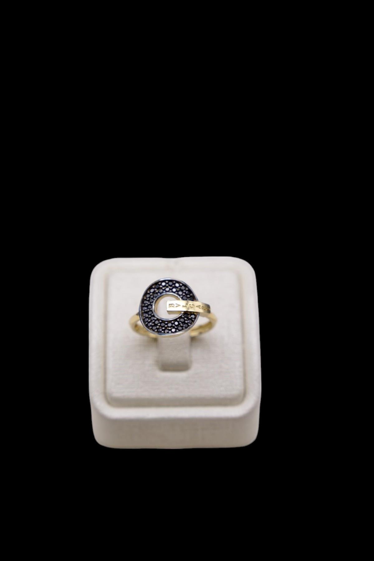 Siyah Zirkon Taşlı Bvlgari Yüzük 14 Ayar