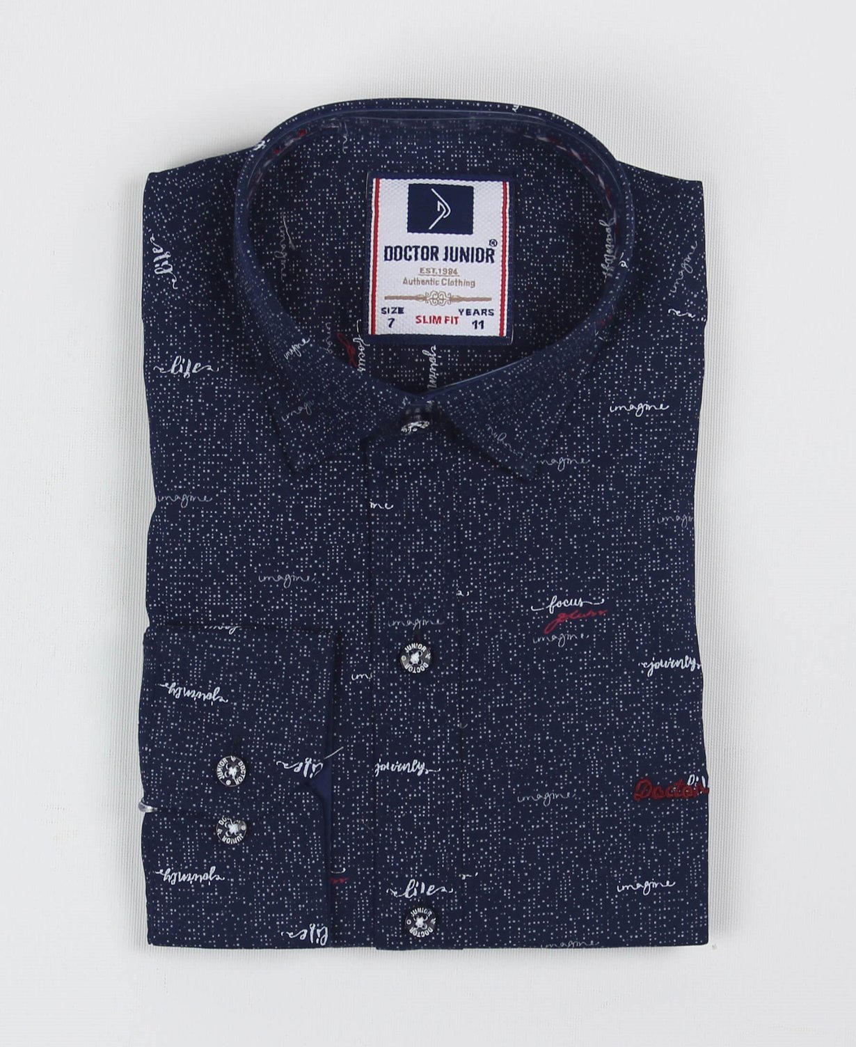 1-14 Yaş Erkek Çocuk Katlanır Kollu Yazılı Slim Fit Gömlek