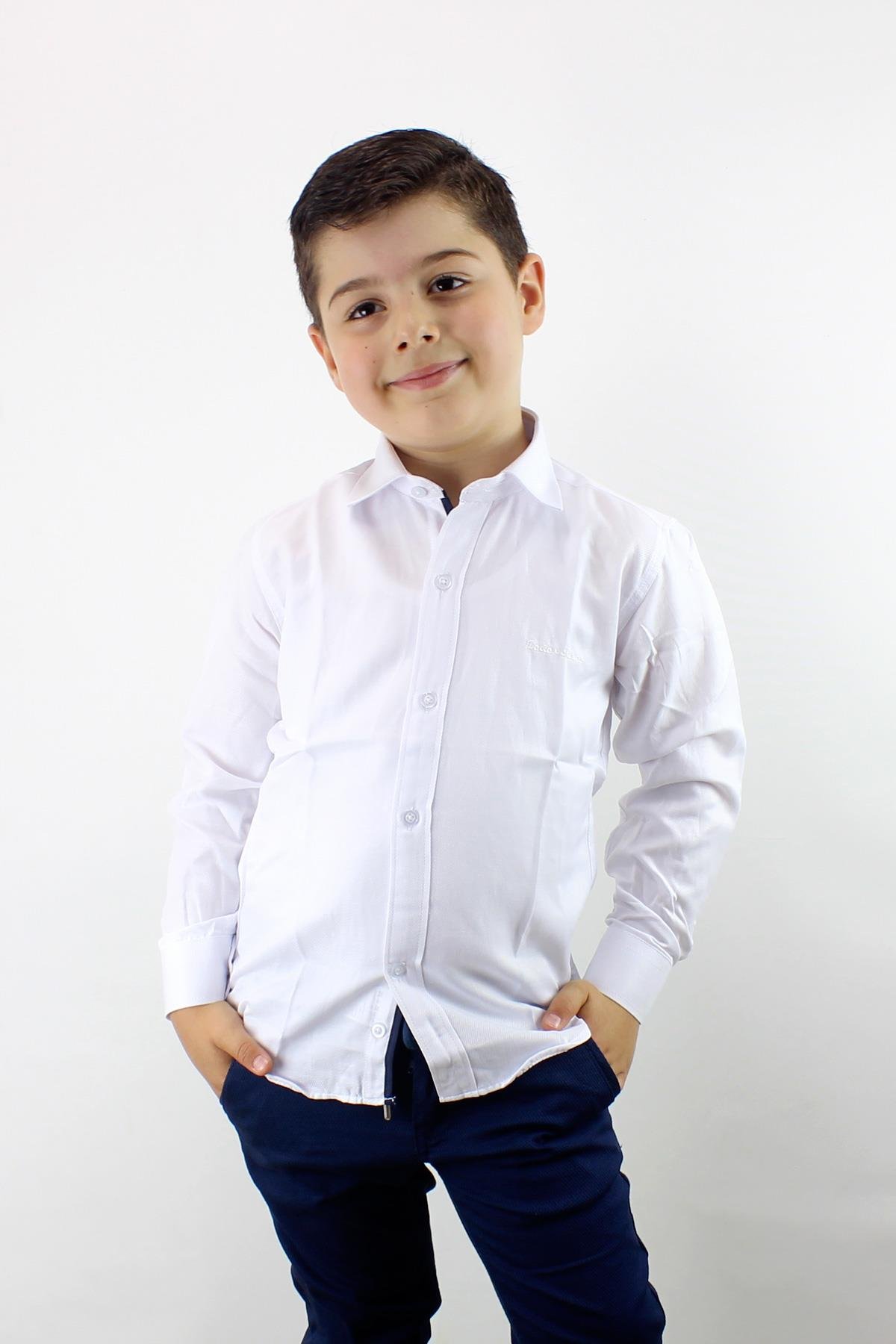 Doctor Junior Erkek Çocuk Gömlek Uzun Kol Kendinden Desenli BEYAZ