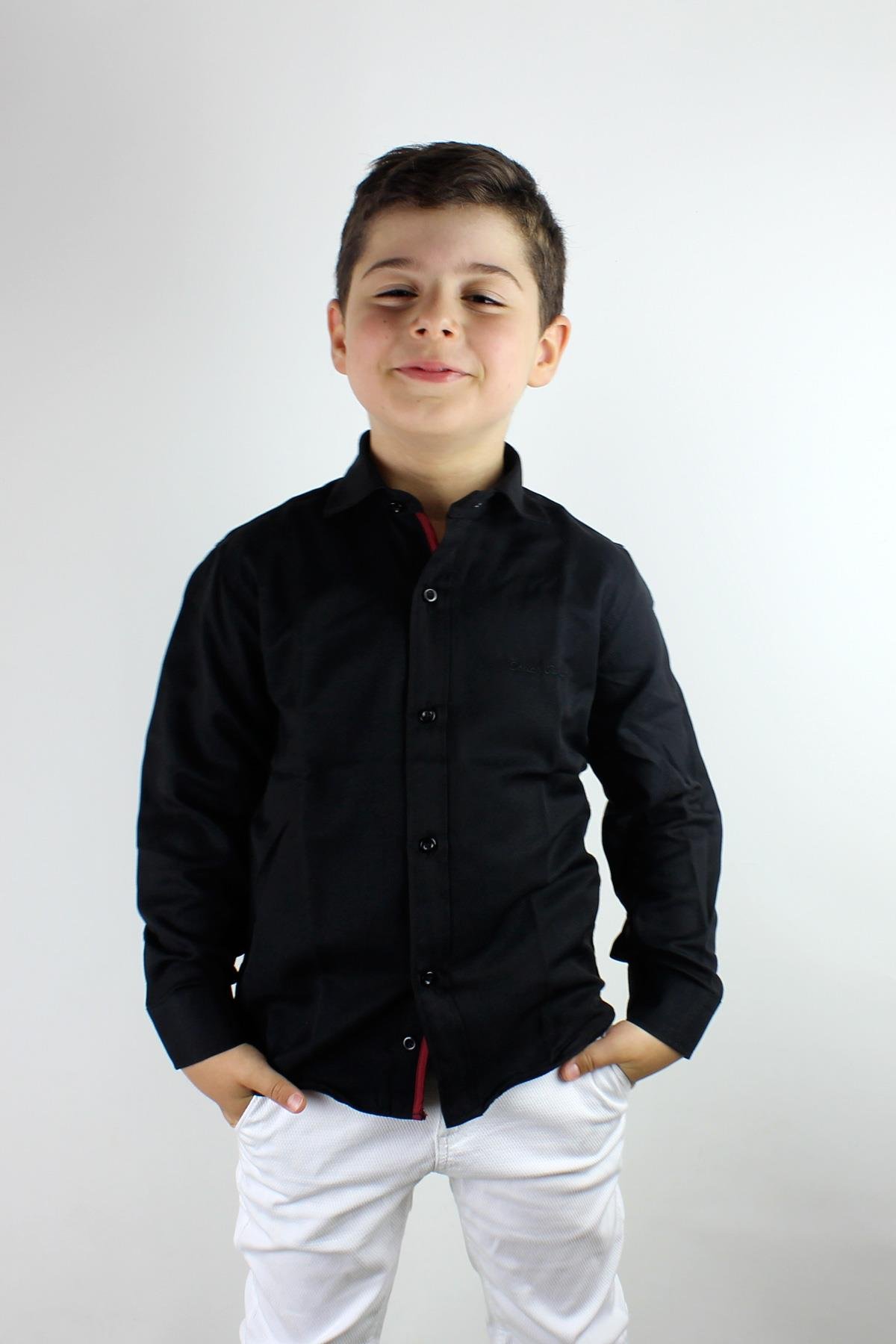 Doctor Junior Erkek Çocuk Gömlek Uzun Kol Kendinden Desenli SİYAH