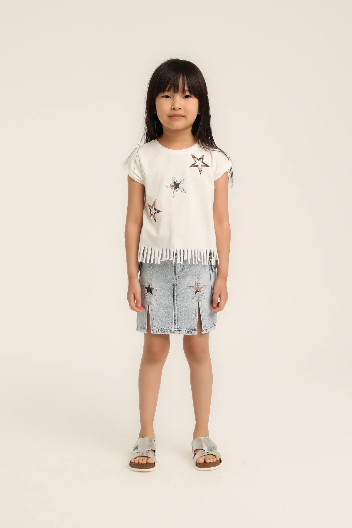 Kız Bebek Yıldız Baskılı Püsküllü Tshirt