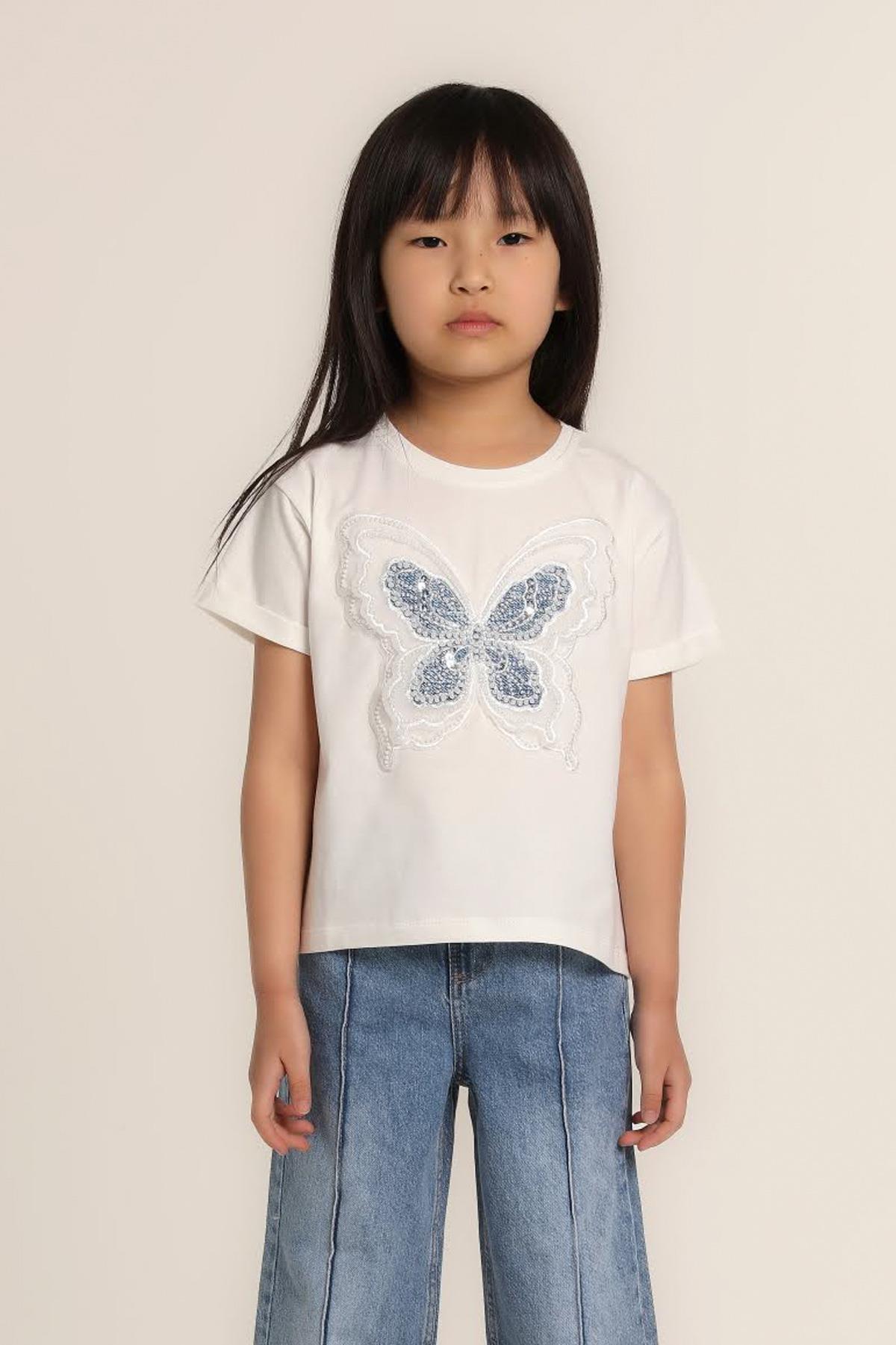 Kız Bebek İnci Kelebekli Tshirt