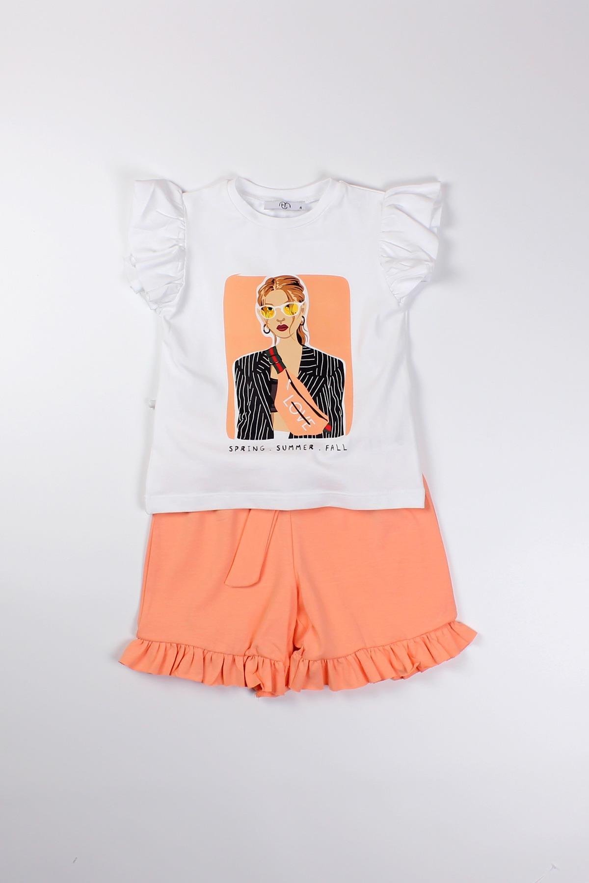 Kız Çocuk Kemerli Penye Şort Tshirt Takım