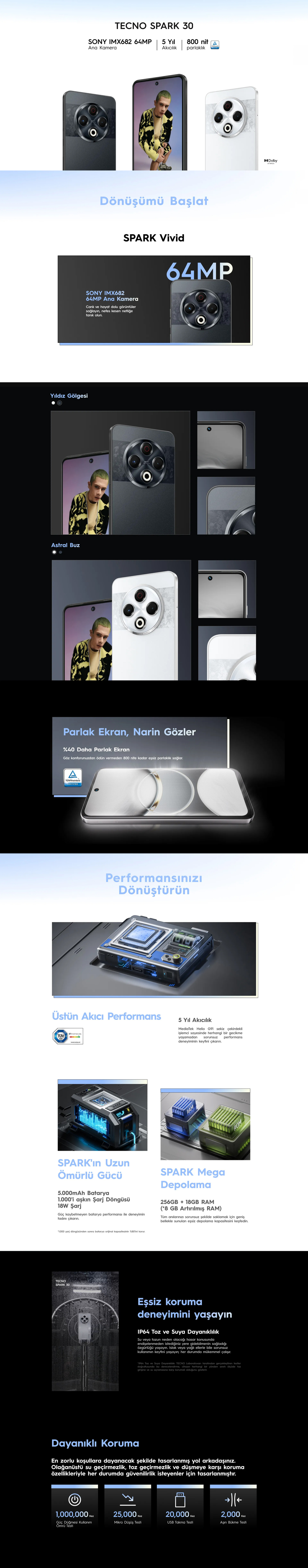 TECNO Spark 30 KL6 8/256 Astral Buz Beyaz (Tecno Türkiye Garantili)