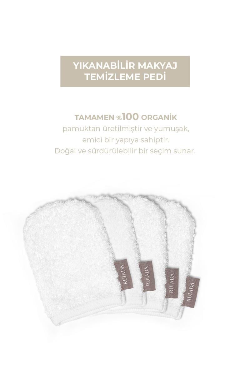 Ekru Yıkanabilir Makyaj Temizleme Pedi - %100 Organik Pamuk - 4'lü 