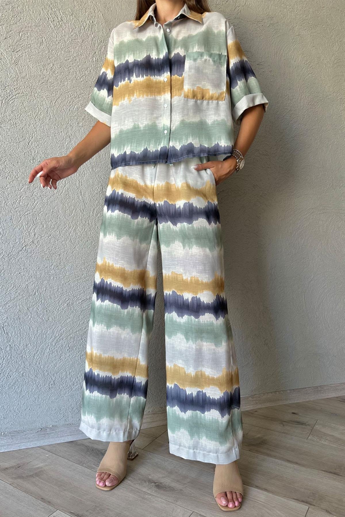 Batik Desenli Gömlek Pantolon Takım
