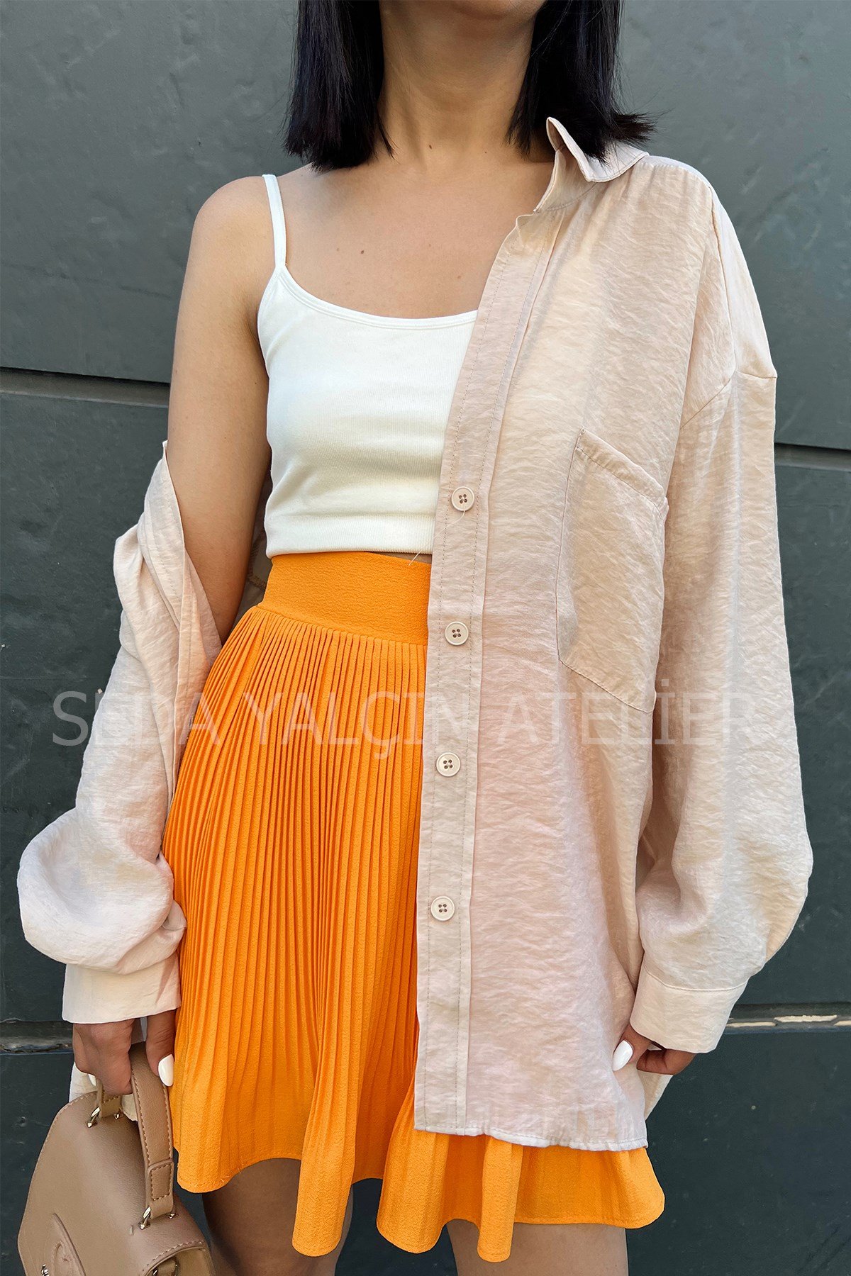 Camel Düşük Omuz Oversize Gömlek