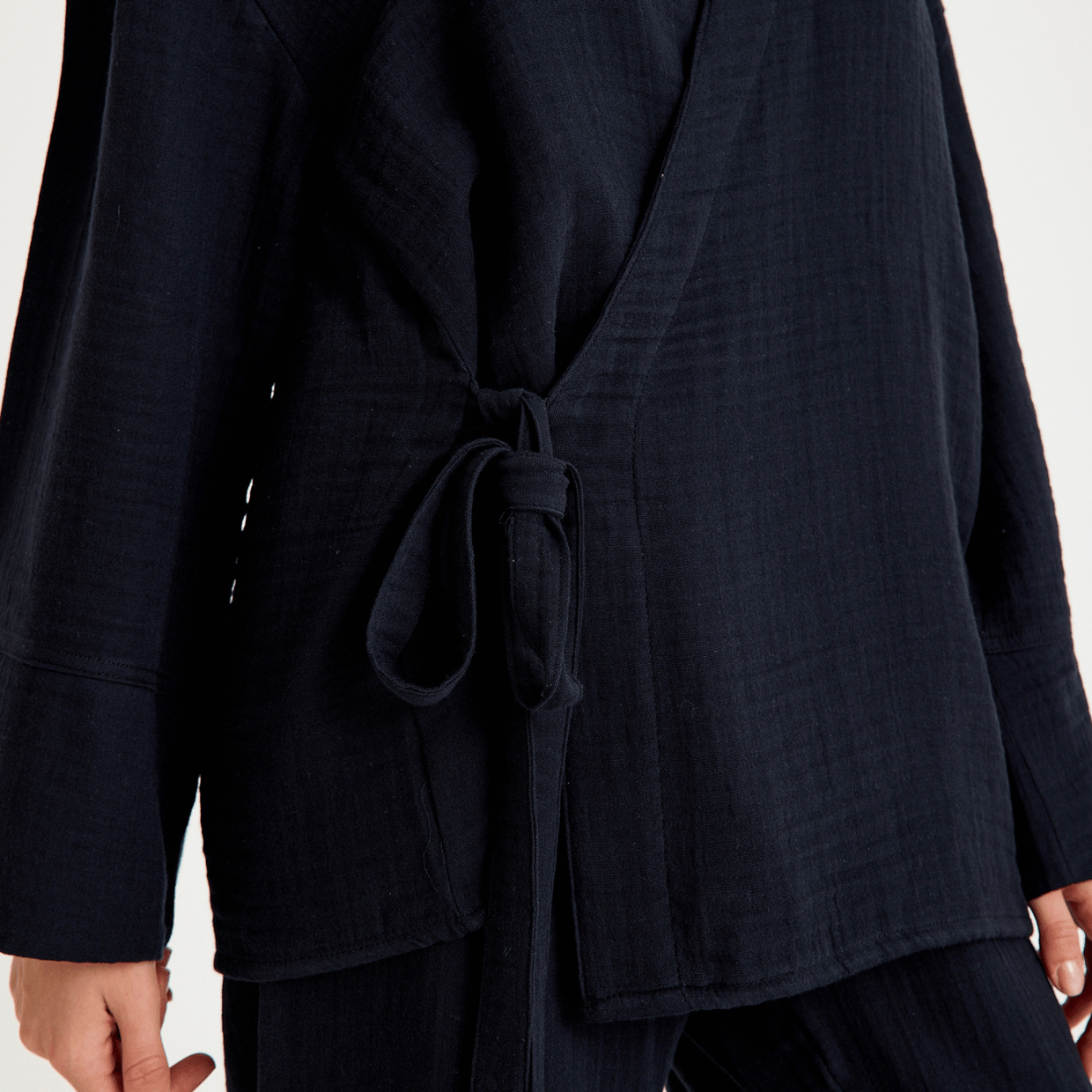 Alt Üst Takım - %100 Pamuklu Dokuma İçten Bağlamalı Müslin Kimono-Pantolon Alt Üst Takım - Miespiga