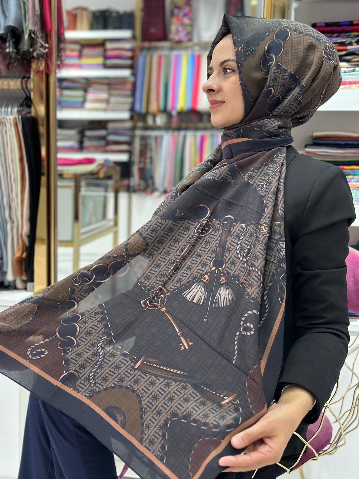 Ed Scarf Celebrity Siyah Zincir Desenli Şal