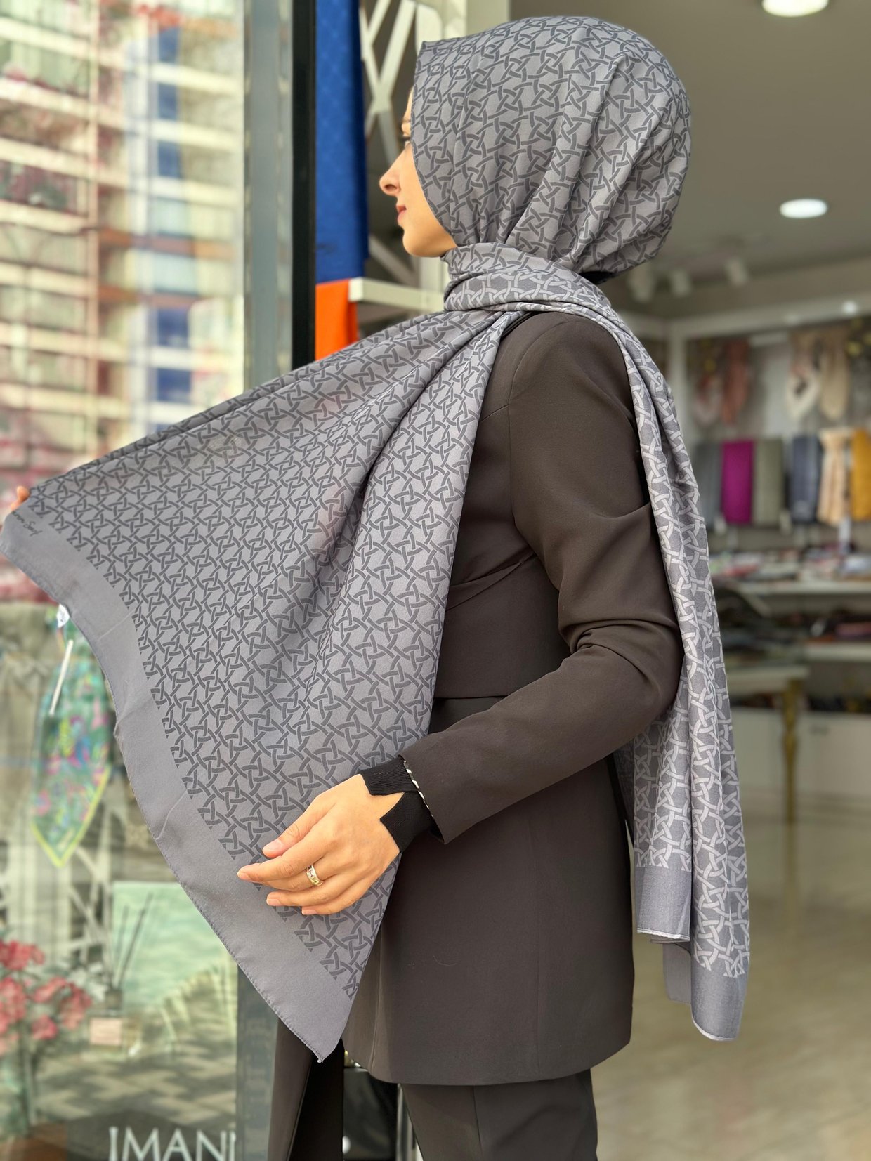 Geometrik Desen Şal (Gümüş)