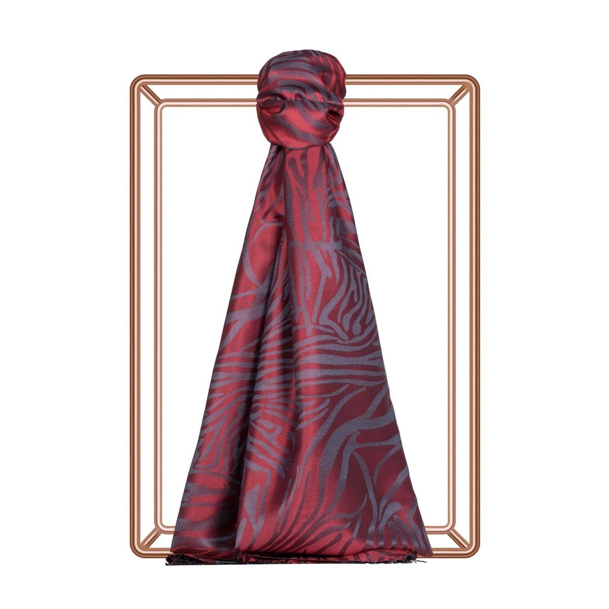 İpekevi Zebra Jakar Desenli %100 İpek Şal Burgundy Rengi