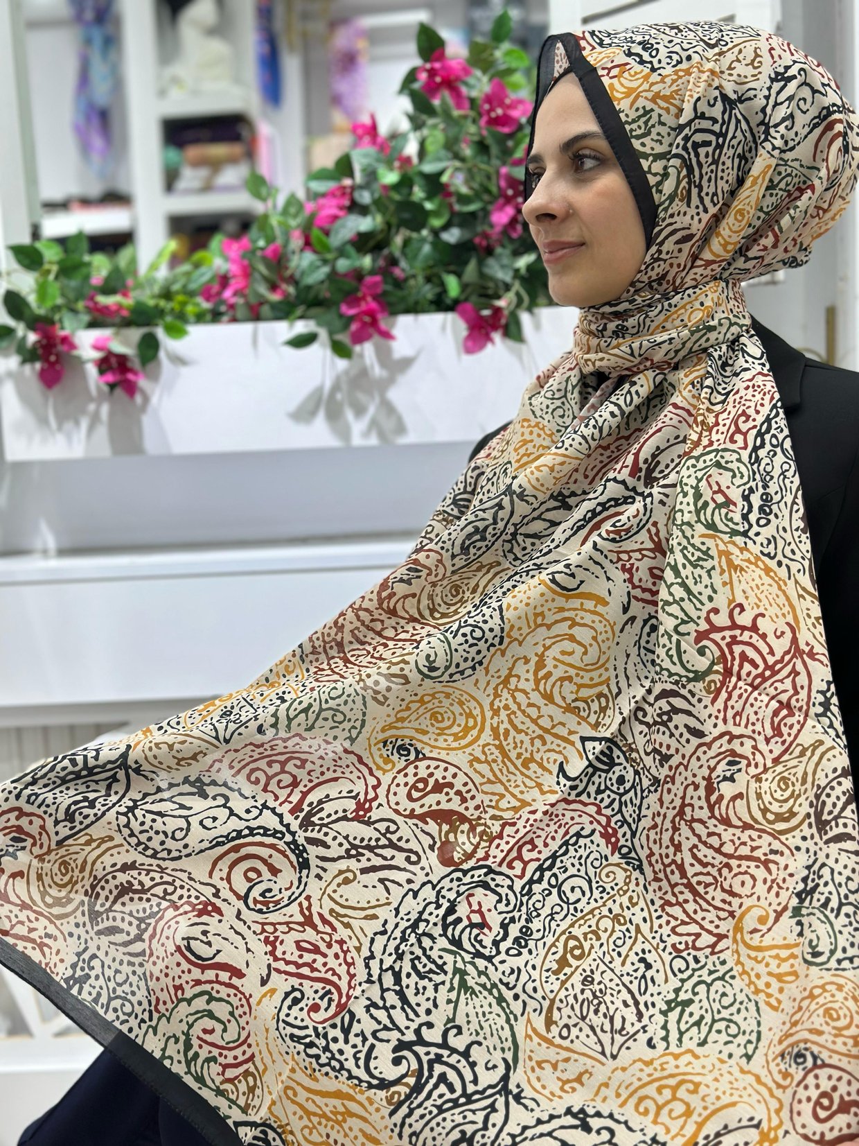 Ladure Desenli Modal Şal Krem Rengi