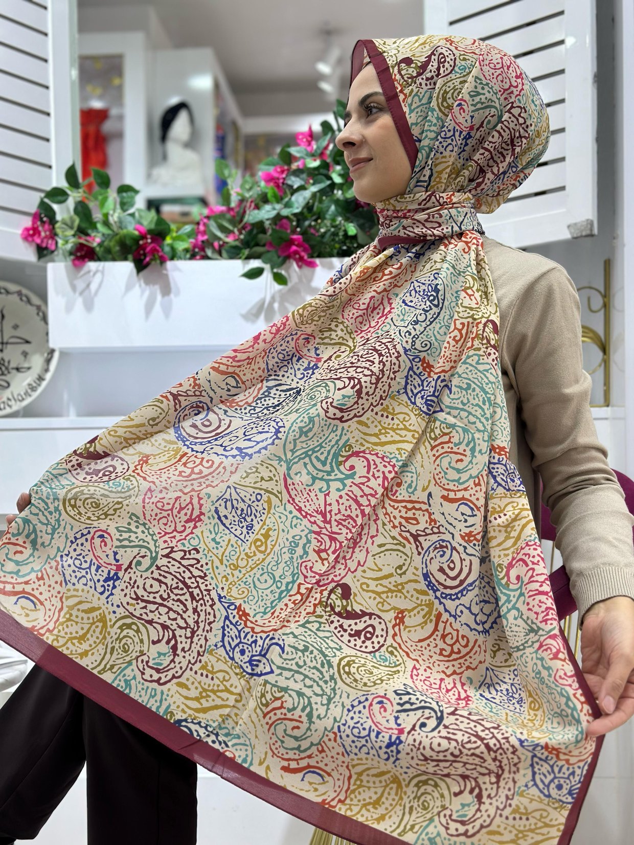 Ladure Desenli Modal Şal Krem Rengi