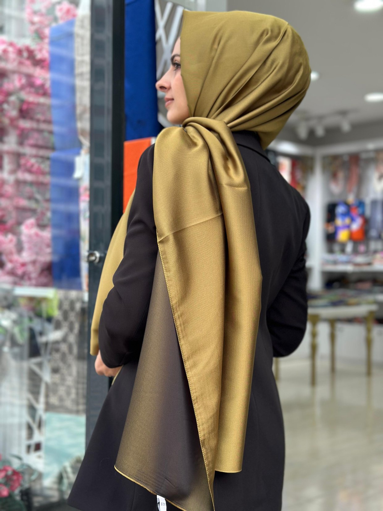 Siyane Tek Renk Şal Yağ Yeşili Rengi
