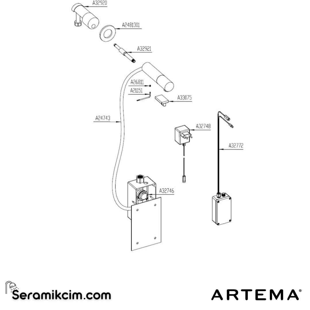 Artema Aquasee Ankastre Fotoselli Lavabo Bataryası (Elektrikli - Tek Su Girişli) A47021 - A47021