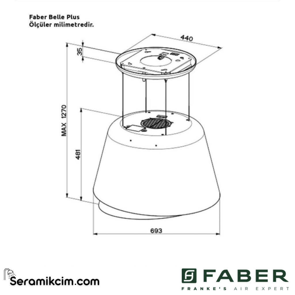 Faber F-Light Belle Plus ⌀695mm Ada Tipi Davlumbaz Altın / Mat Koyu Gri - 345.0541.068