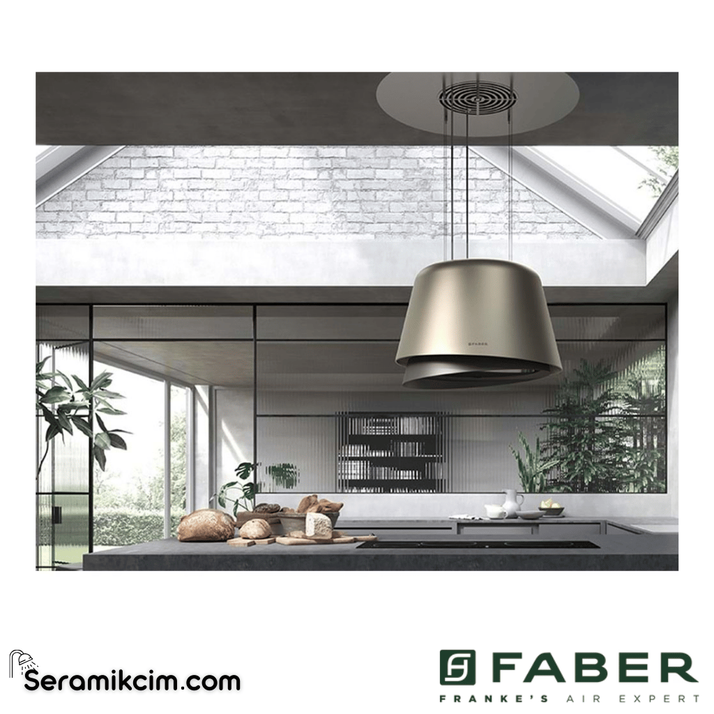 Faber F-Light Belle Plus ⌀695mm Ada Tipi Davlumbaz Altın / Mat Koyu Gri - 345.0541.068