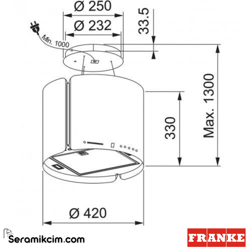 Franke Ada Smart FSMS F42 BK MATT ⌀420mm Ada Tipi Davlumbaz Mat Siyah 345.0654.933 - 345.0654.933
