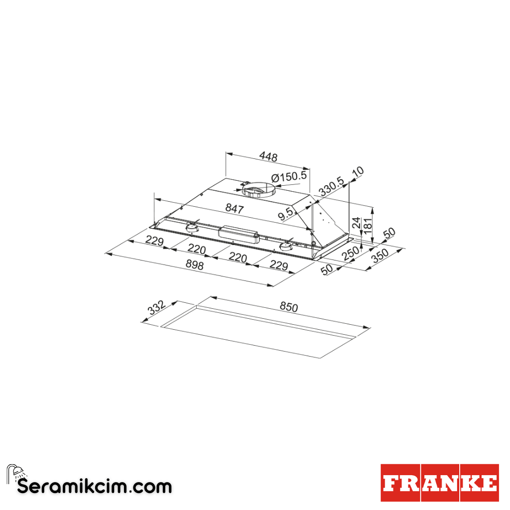 Franke Ankastre Inca Box FBI 931H XS 898x350mm Ankastre Davlumbaz Inox 305.0545.462 - 305.0545.462