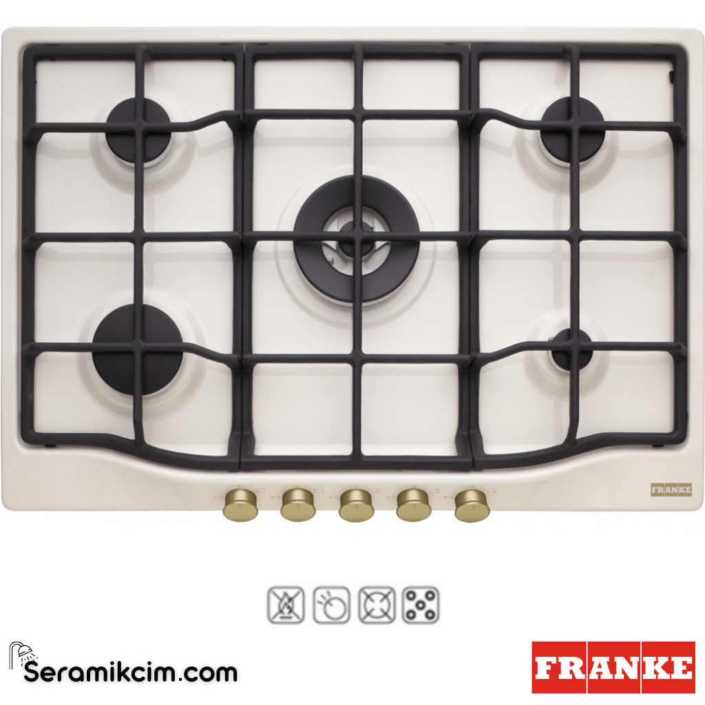 Franke Classicline FCH 755 4G TC PW C Tezgahüstü 4 Gözlü 750x510mm Altın Düğme Gazlı Ocak Krem - 106.0696.855